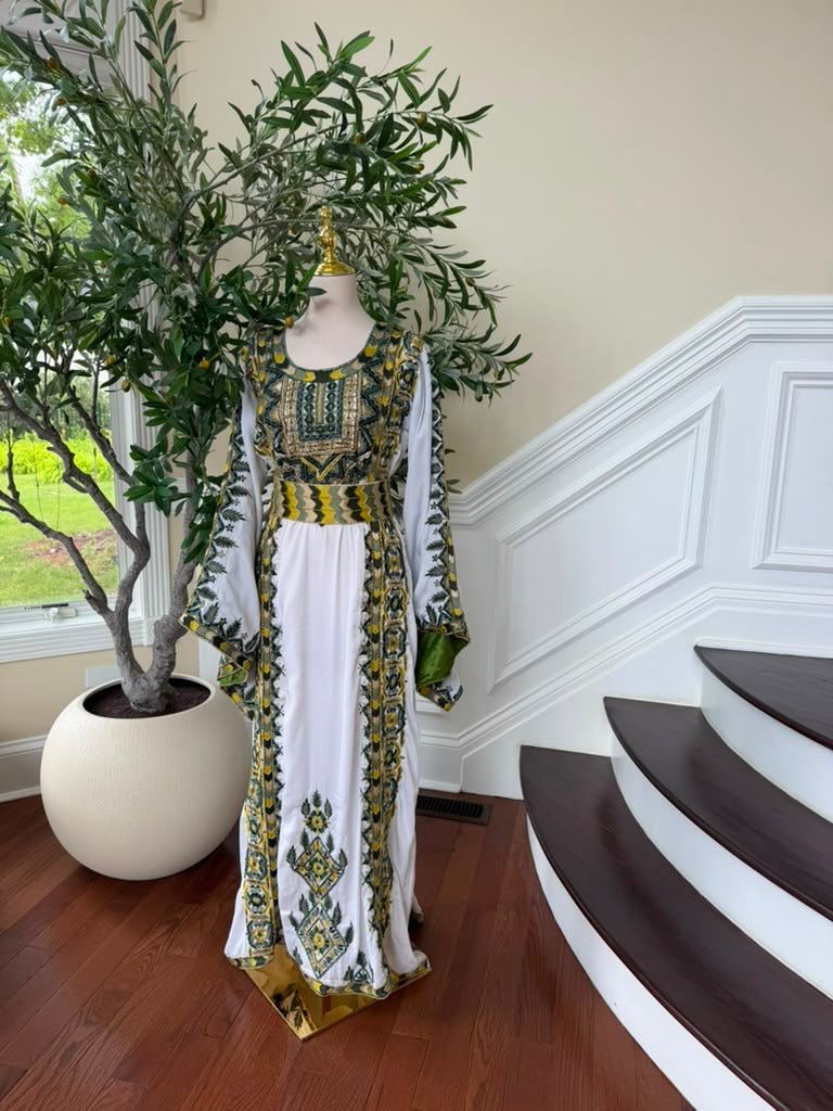 White Embroidery Beaded Thobe