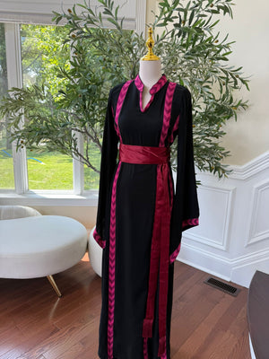 The Heritage Luxe – Black Tatreez Pink Abaya