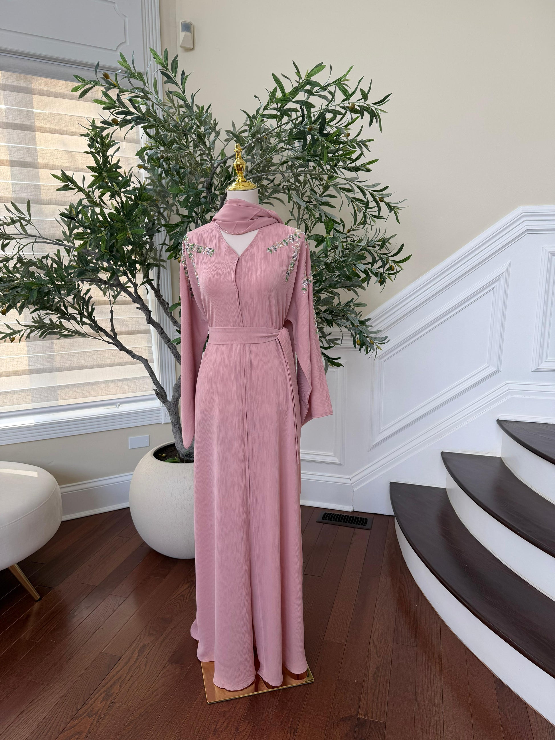 Pink Floral Sleeve Abaya