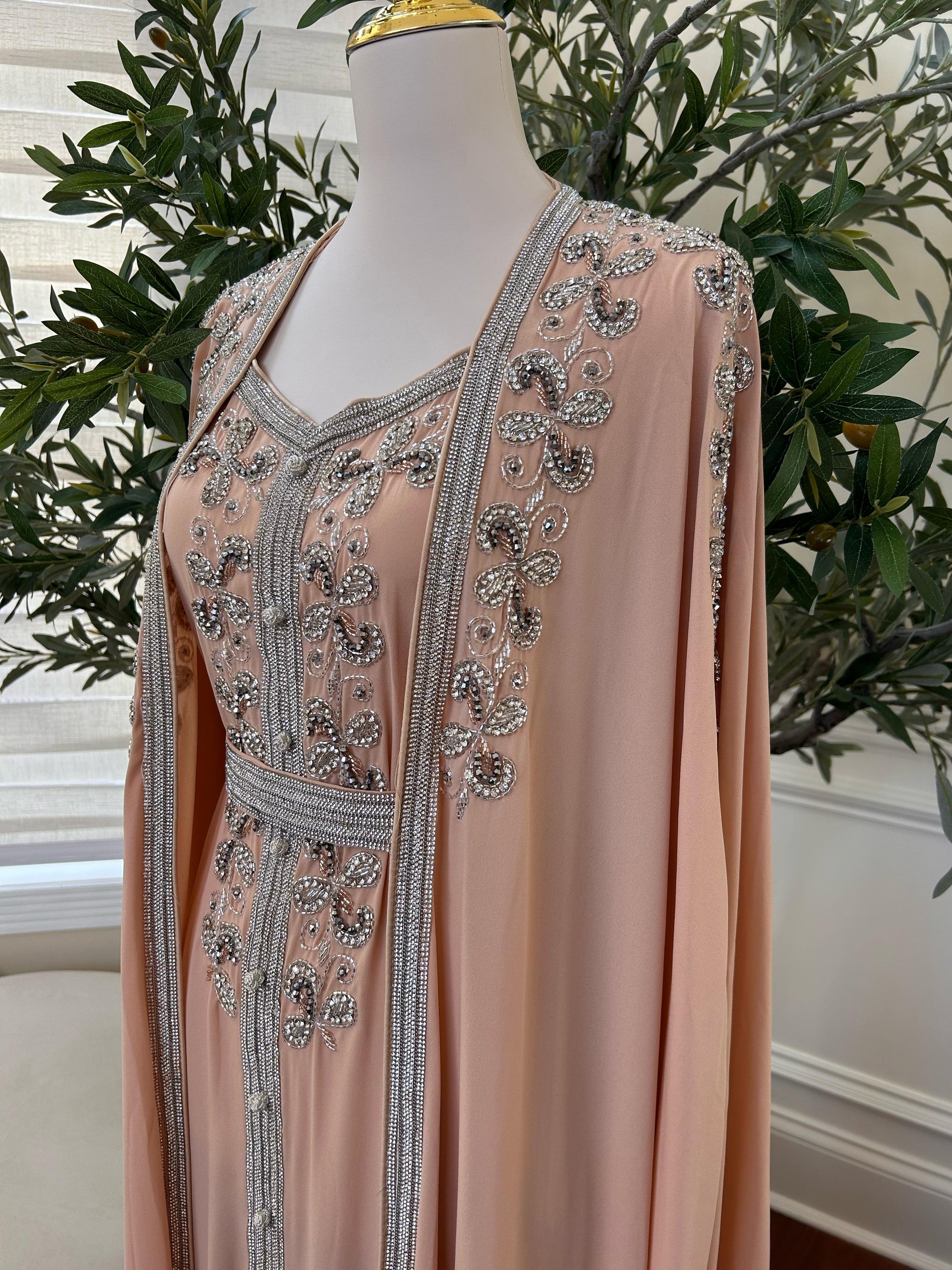 Peach/ Orange Beaded Stone Kuftan