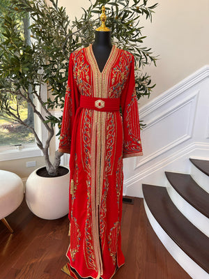 Red Embellished Golden Kuftan