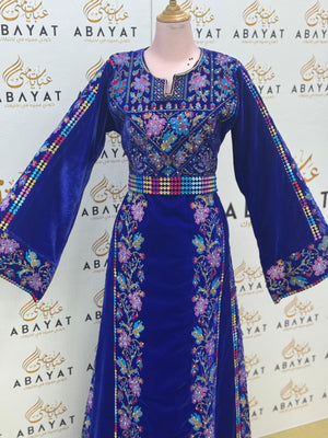 Premier Velvet Thobe With Wide Sleeves & Floral Tatreez