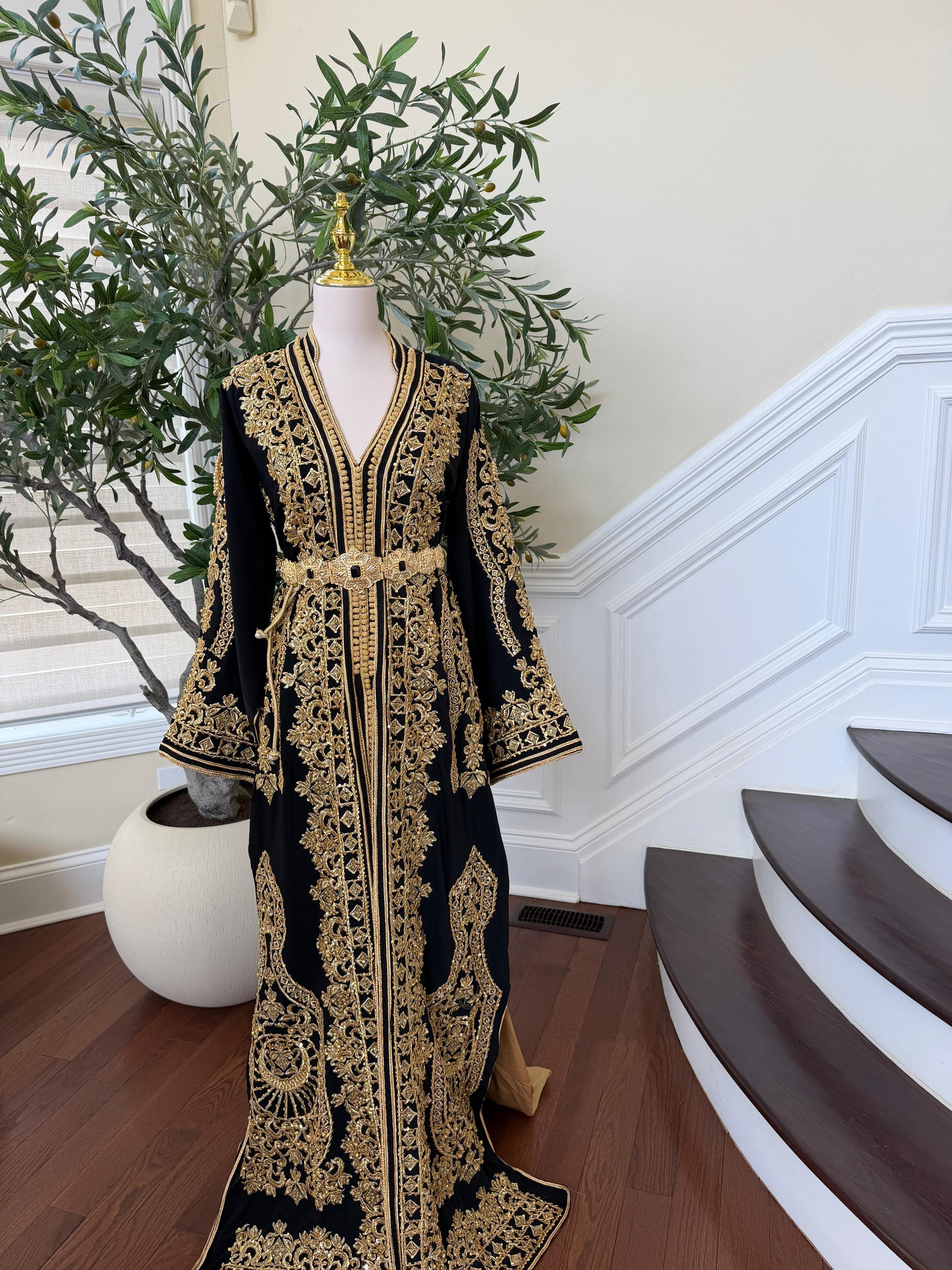 Black Embroidery Beaded Golden Kuftan