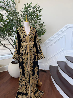 Black Embroidery Beaded Golden Kuftan