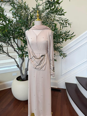 Cream Sleeve Beaded Abaya