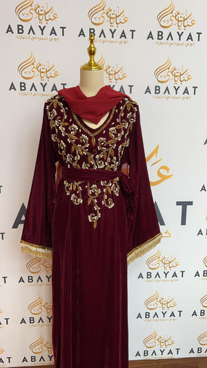 Red Velvet Stoned Abaya