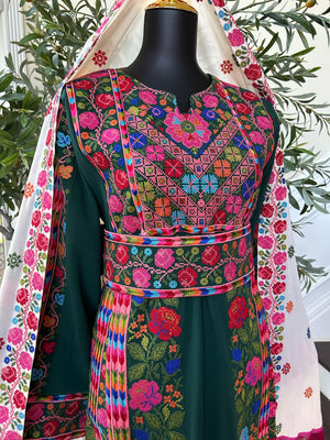 Green Floral Embroidered Tatreez Thobe