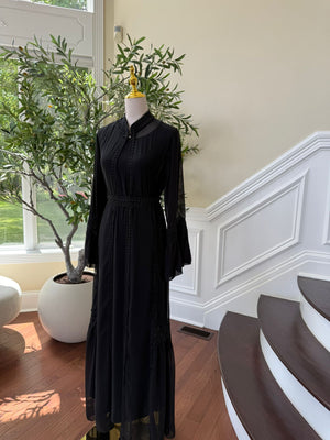 Black Chiffon Beaded Abaya