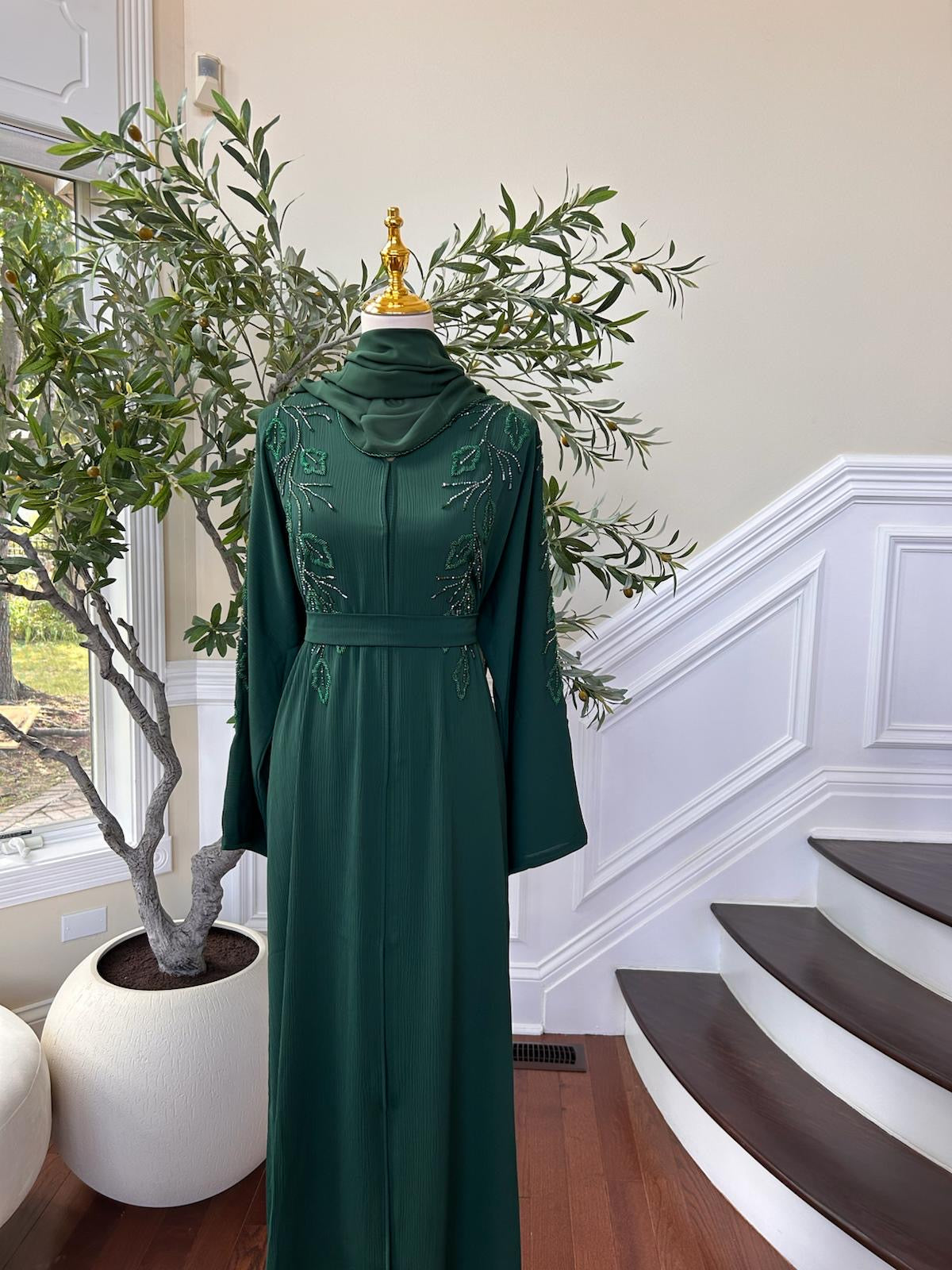 Green Floral Charm Abaya