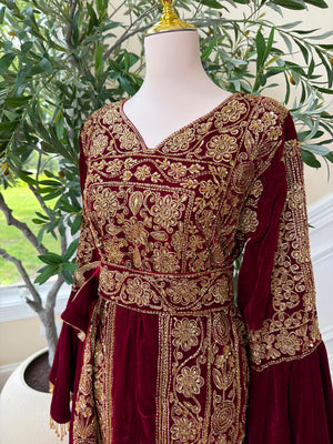 Velvet Red Beaded Elegance Thobe