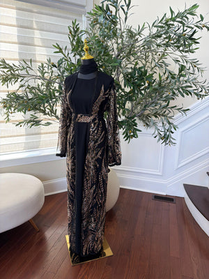 Golden Black Sparkle Cardigan Abaya