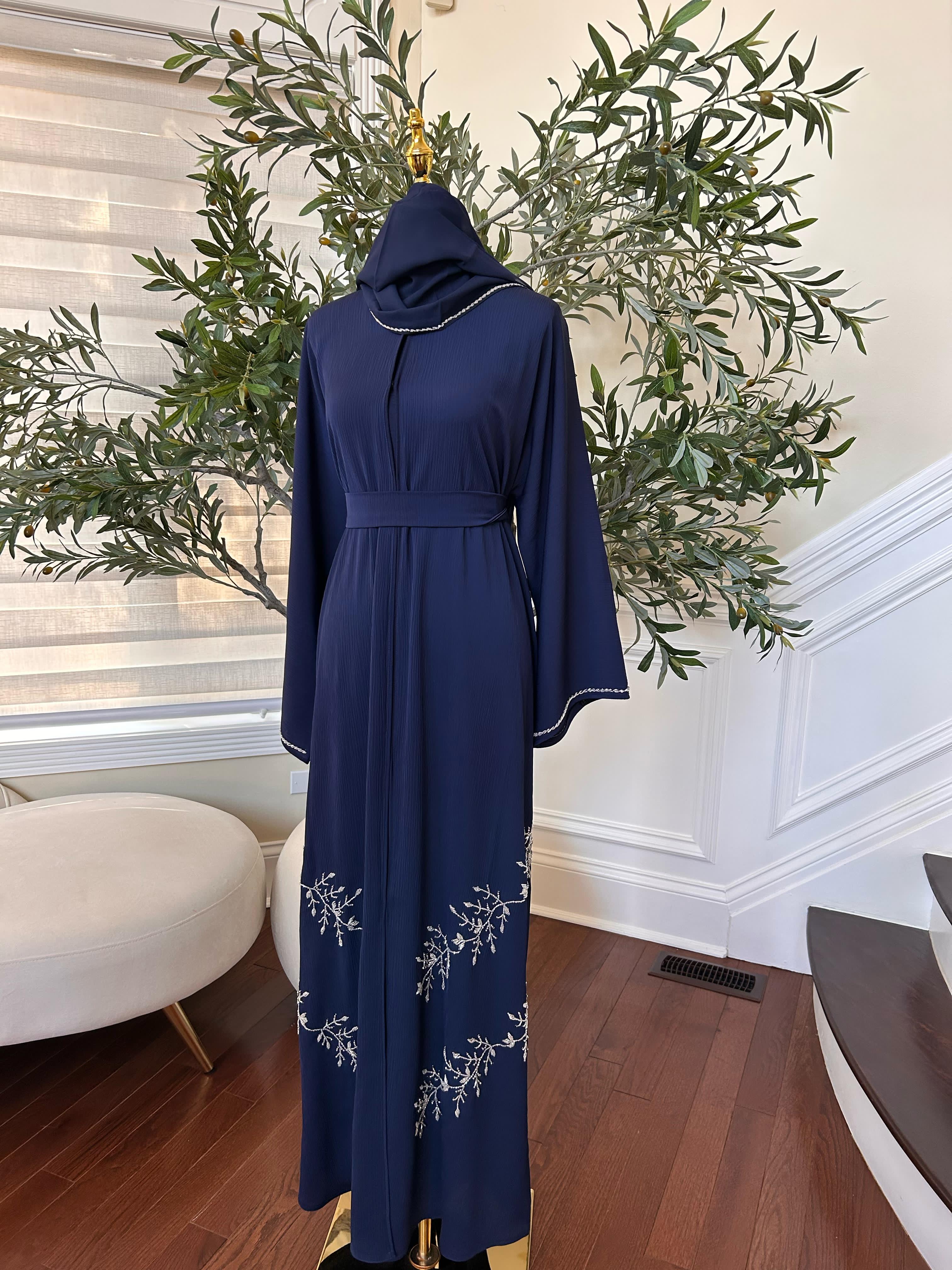 Blue Crystal Beaded Abaya
