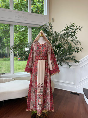 Ivory Grace | Thobe Tatreez with Heritage Red Detailing