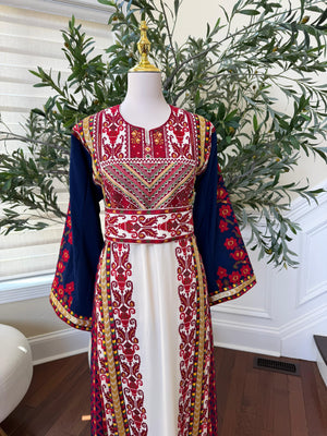 White Embroidery Tatreez Red Sabal Kharaz Thobe