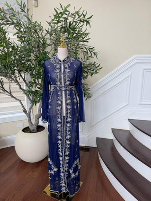 Navy Blue Silver Stone Cardigan Abaya