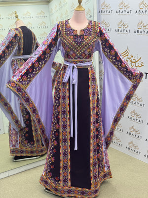 Purple & Lilac Palestinian Embroidered Thobe – Elegant Tatreez Occasion Dress 09042025
