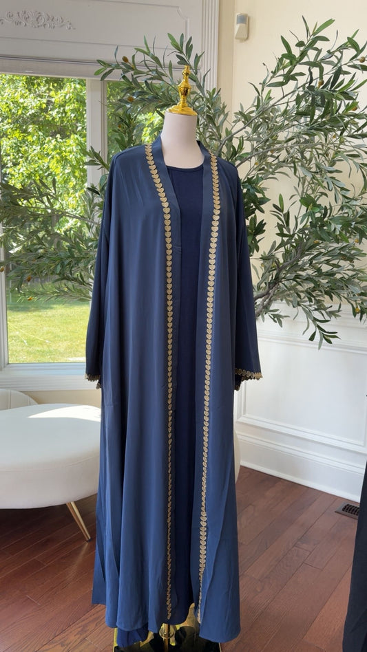 Navy Two-Piece Abaya with Refined Embellished Detailing