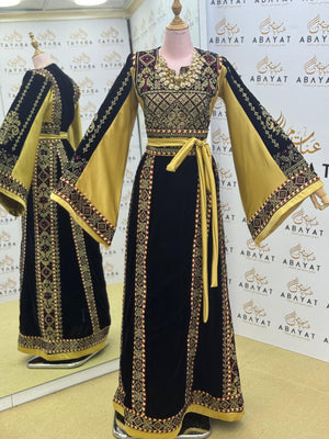 Premier Black and Yellow Velvet Thobe