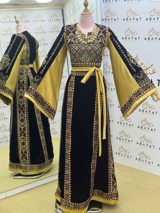 Premier Black and Yellow Velvet Thobe