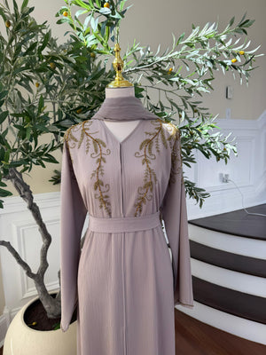 Cream Golden Floral Abaya