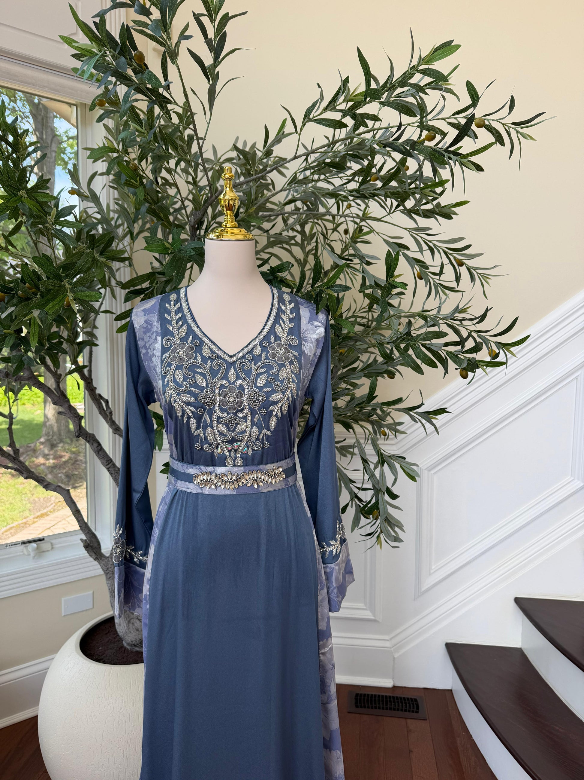 Ocean Breeze Embroidery Beaded Kuftan