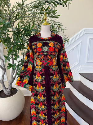 Burgundy Velvet Beaded Stone Thobe
