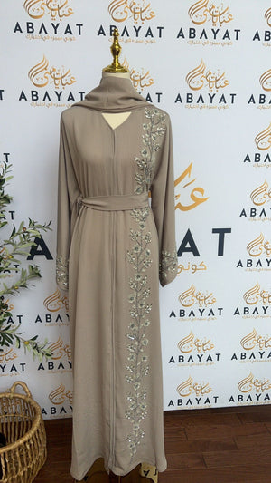 Cream Floral Abaya