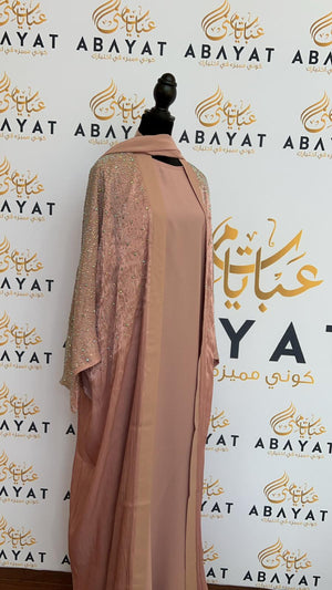 Elegant Blush Pink Sparkled Abaya Set with Coordinating Hijab #8097623