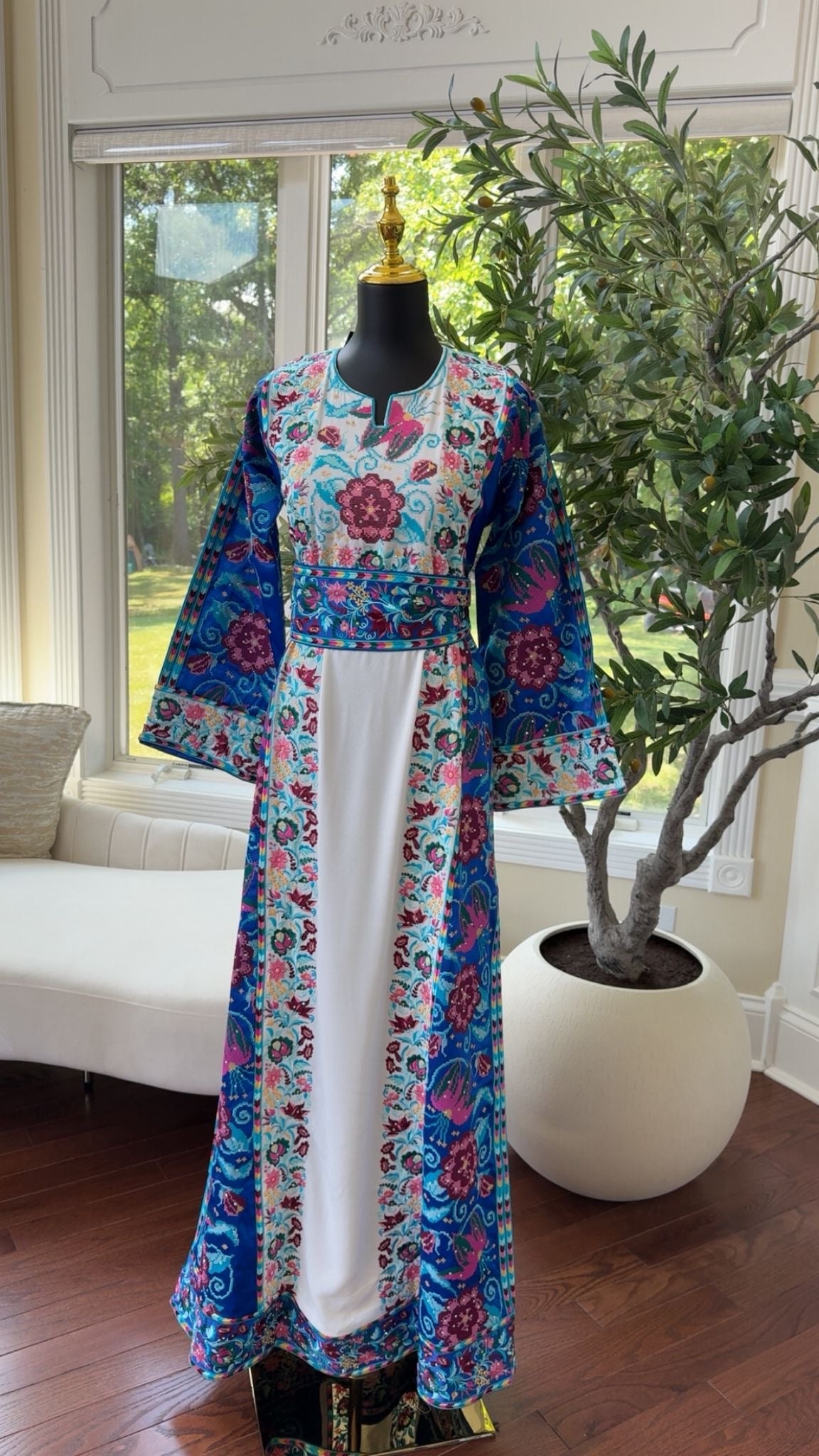 Blue Embroidery Tatreez Thobe /A