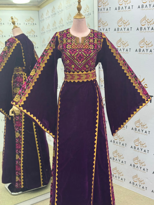 Palestinian Embroidered Thobe – Regal Plum Velvet Edition