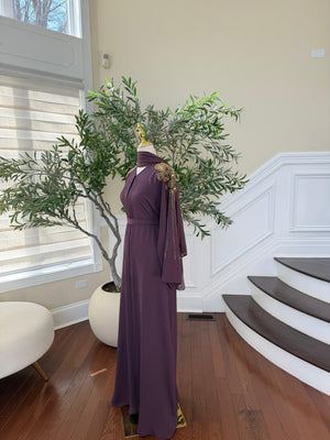 Golden Purple Sleeve Beaded Abaya