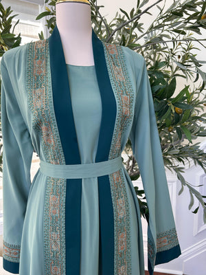 Teal Harmony Two Piece Tatreez Beaded Abaya