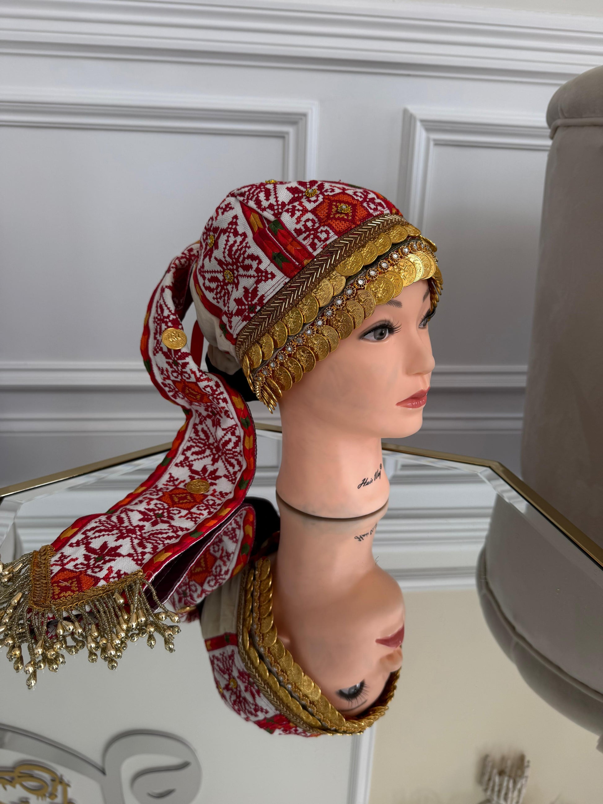 White Embroidery Tatreez Coin Head Piece