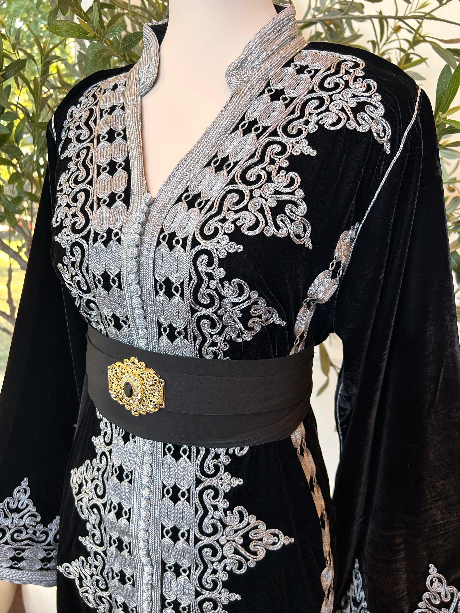 Black Velvet Embellished Silver Royale Kuftan