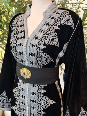 Black Velvet Embellished Silver Royale Kuftan