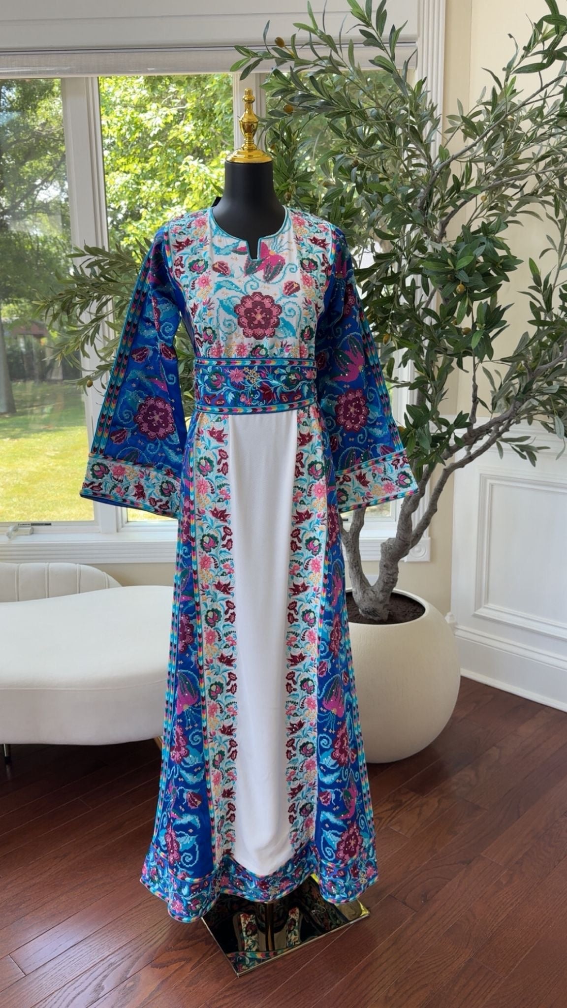Blue Embroidery Tatreez Thobe /A