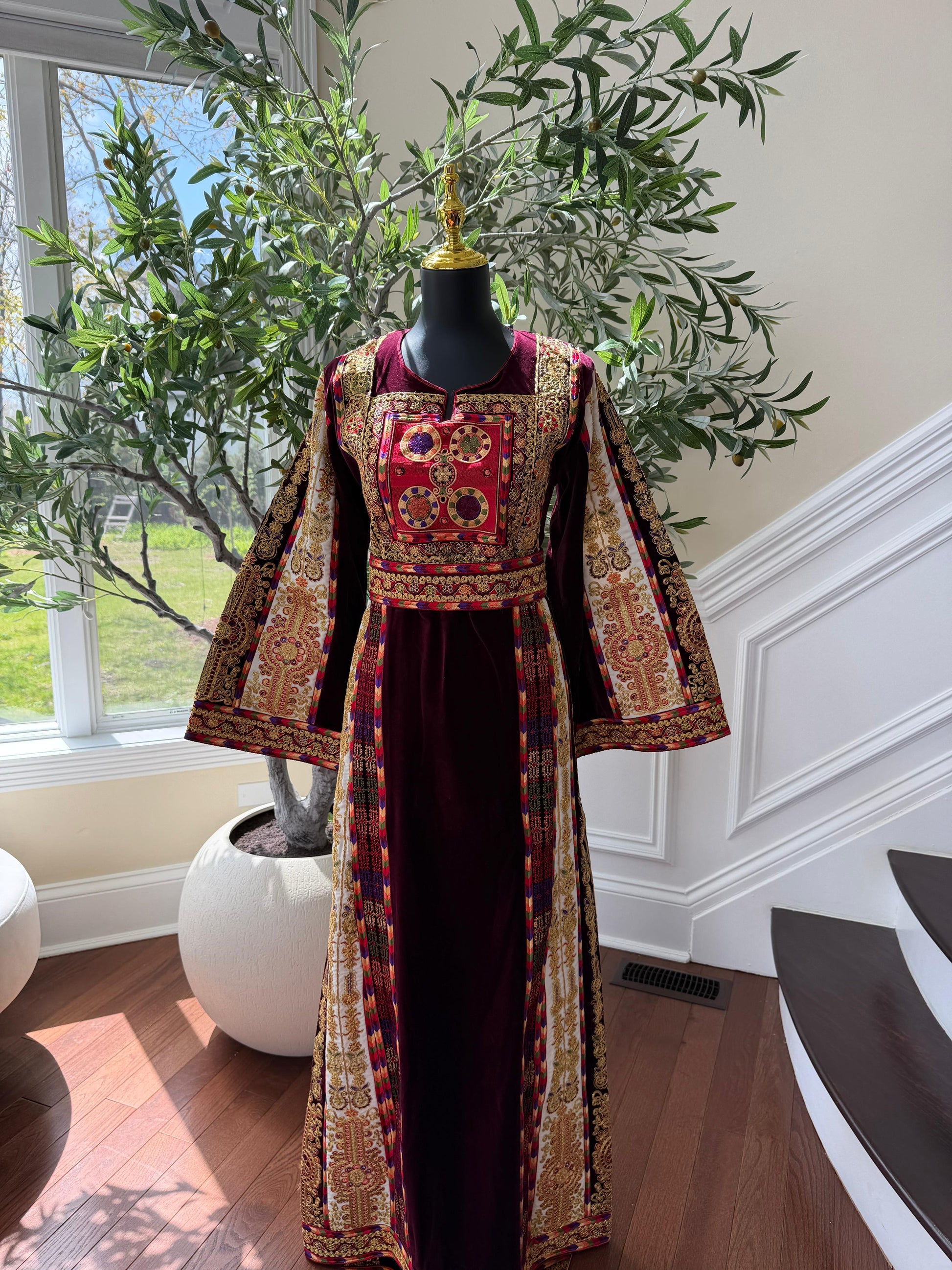 Velvet Maroon Embroidered Tatreez Thobe