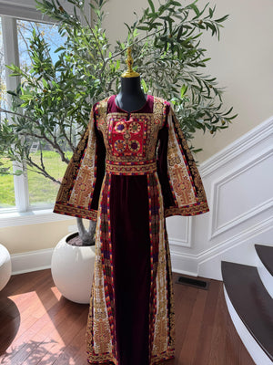 Velvet Maroon Embroidered Tatreez Thobe