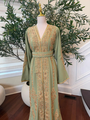 Sage Green Golden Embroidery Kuftan