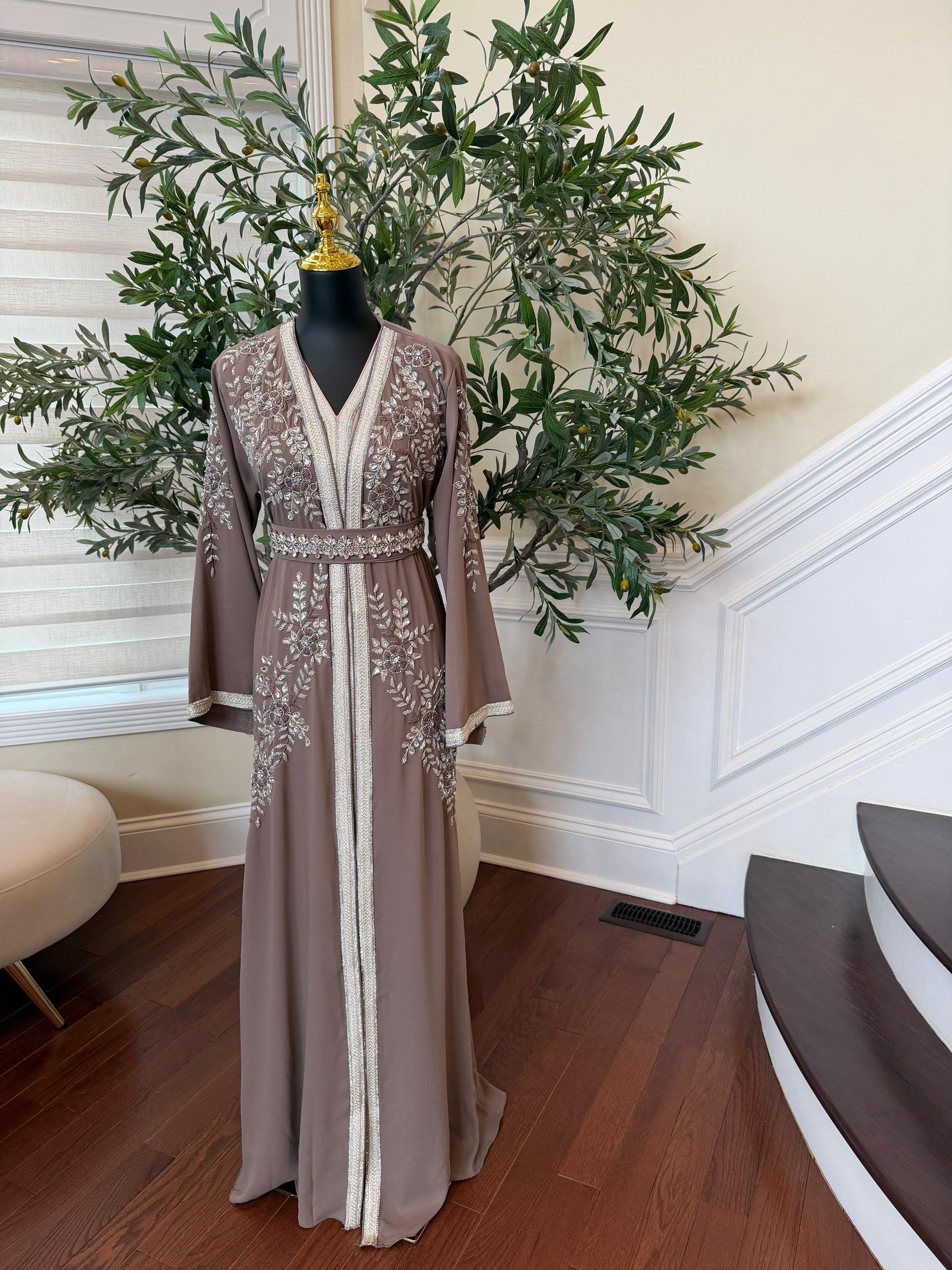 Taupe Beaded Charm Elegance Kuftan