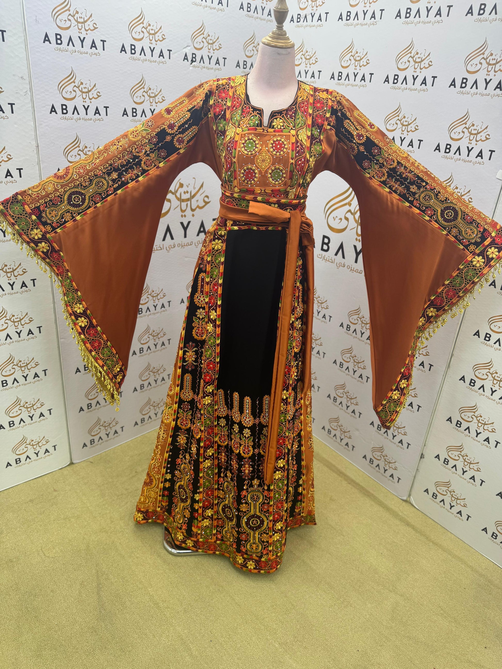 Traditional Palestinian Embroidered Thobe – Black & Gold Heritage Dress