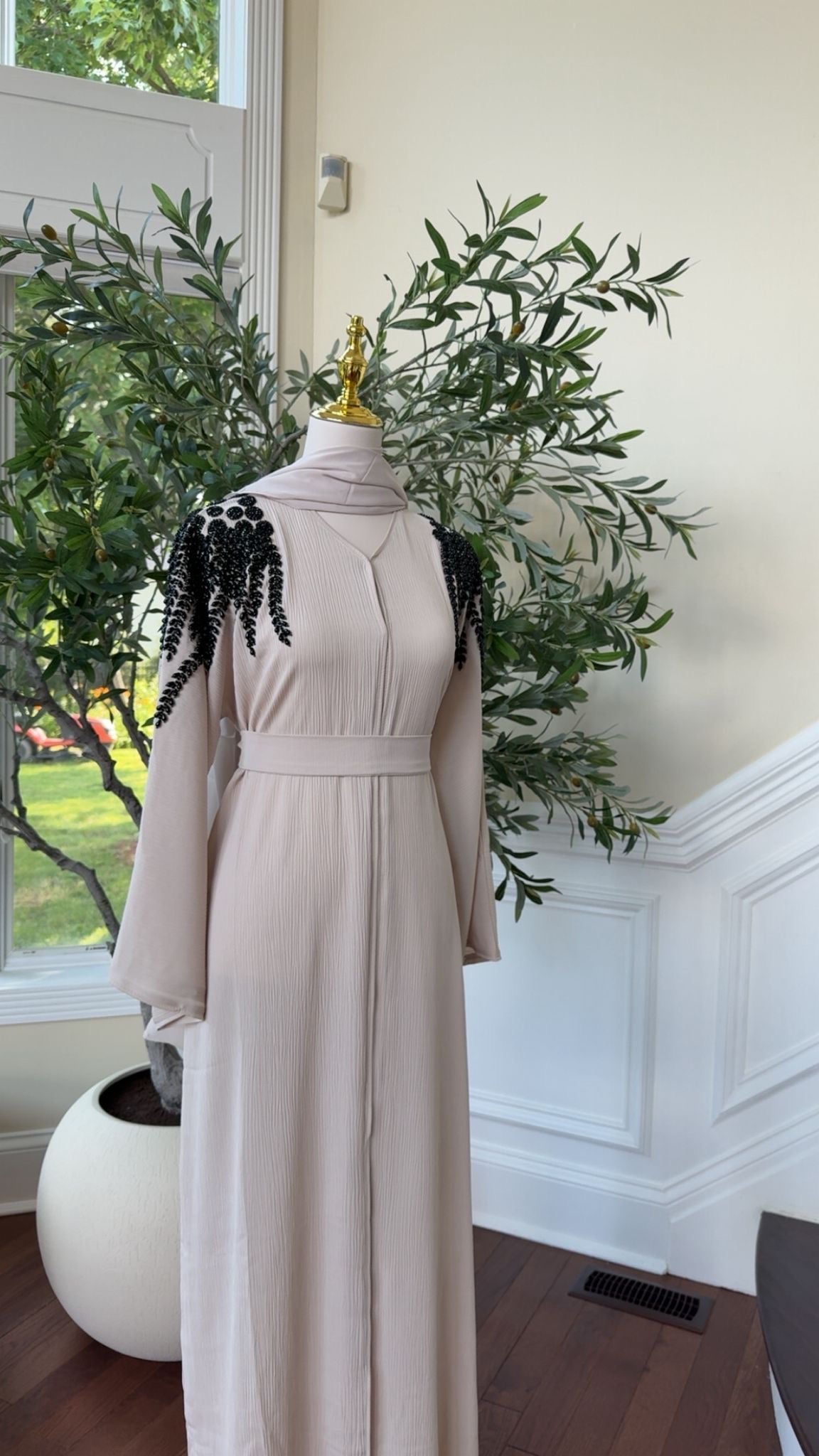 Cream Stone Abaya