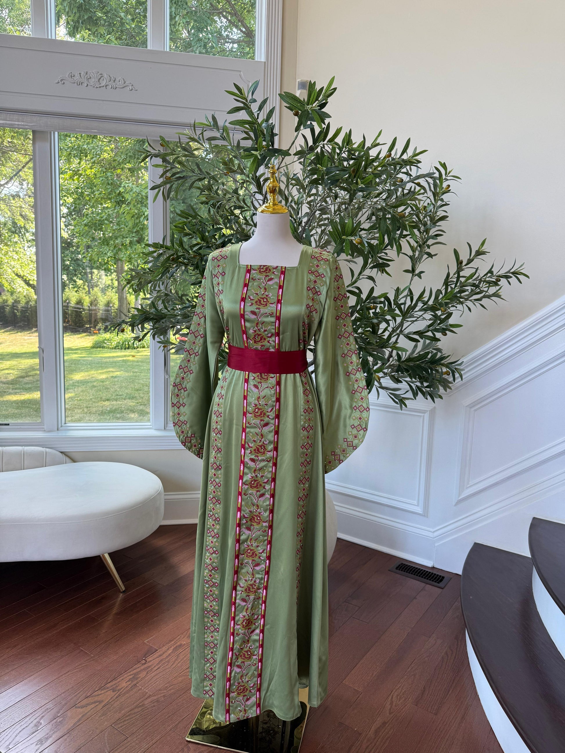 Green Satin Tatreez Thobe