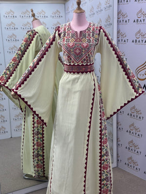 Heritage Thobe – Burgundy & Rose Floral Palestinian Embroidery