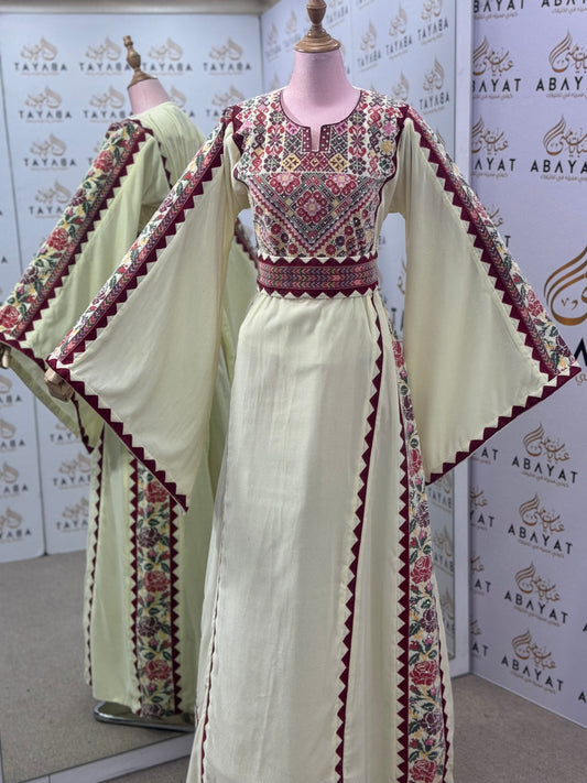 Heritage Thobe – Burgundy & Rose Floral Palestinian Embroidery