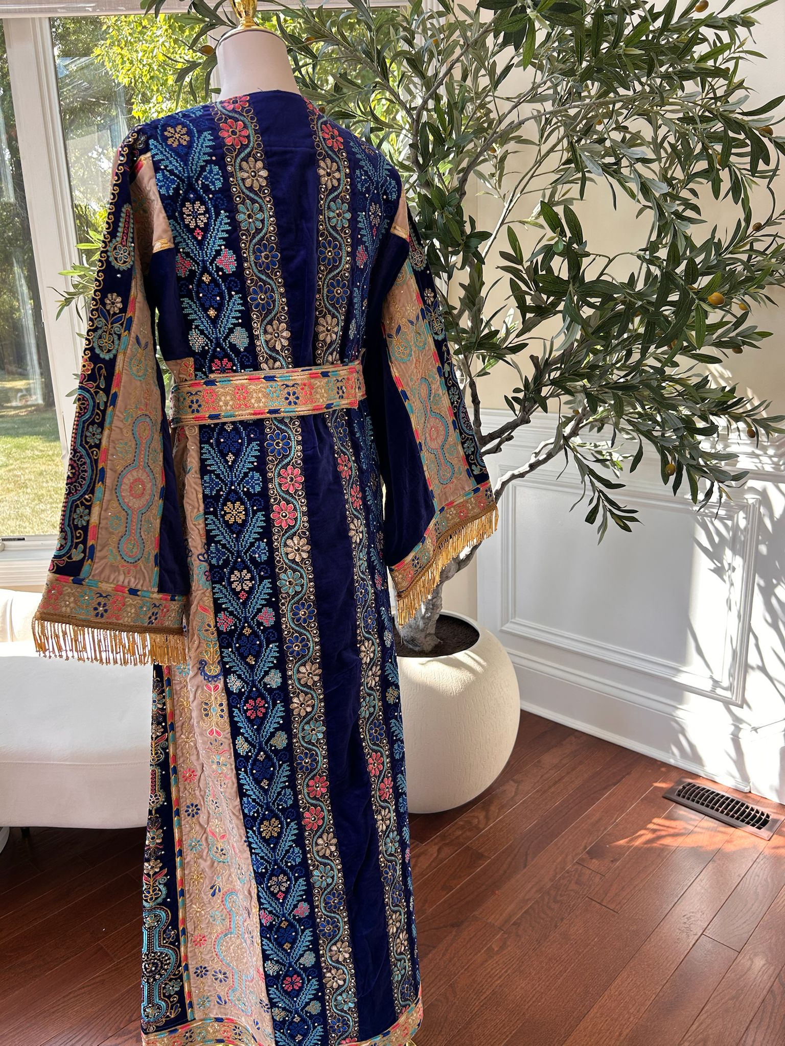 Blue Tatreez Velvet Embroidered Tatreez Thobe