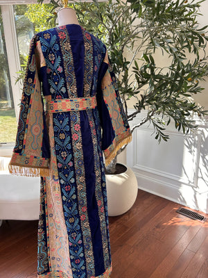 Blue Tatreez Velvet Embroidered Tatreez Thobe