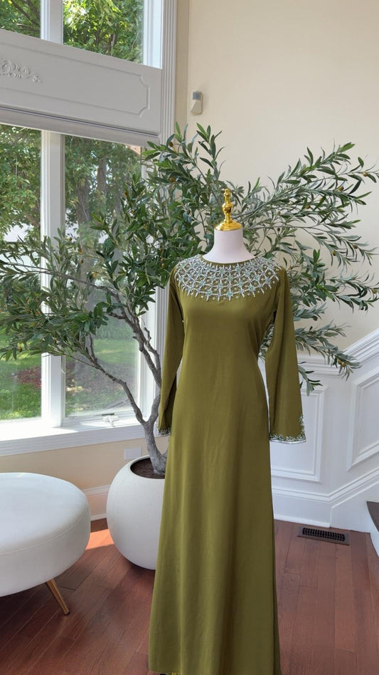 Olive Luxe Crystal Glamour Kuftan