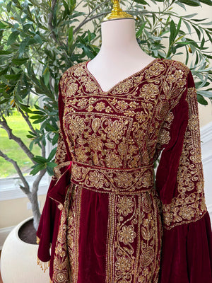 Velvet Red Beaded Elegance Thobe