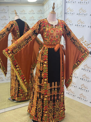 Traditional Palestinian Tatreez Thobe – Black/Brown